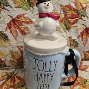 Rae Dunn Light Blue Frosty Snowman Mug with Red Scarf
